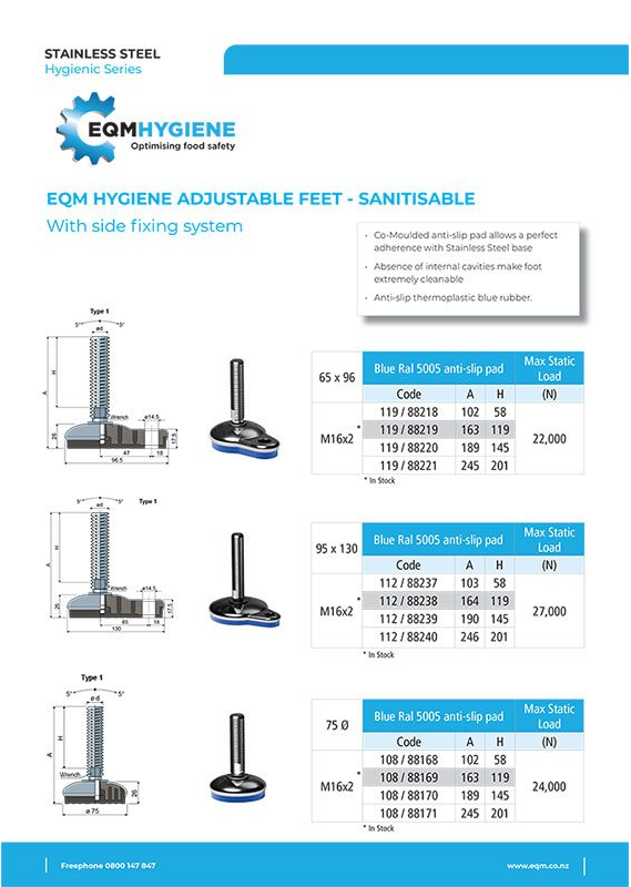EQM Hygiene - Adjustable Feet Pamphlet